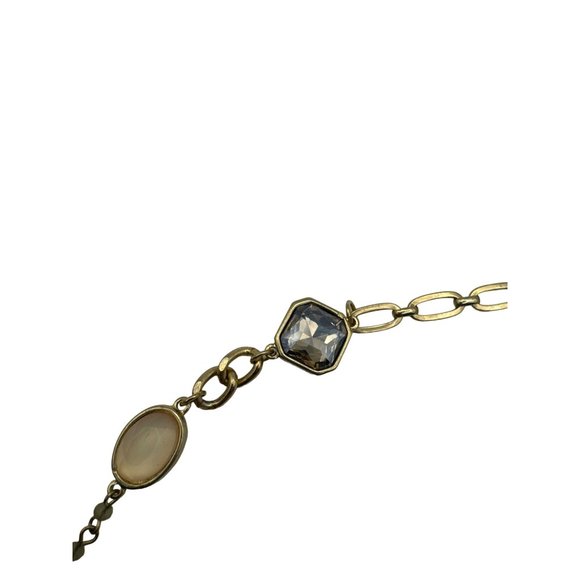 Vintage Loft Necklace Beaded Gold Tone Crystal Opaque Clear 34 inch - Picture 4 of 5